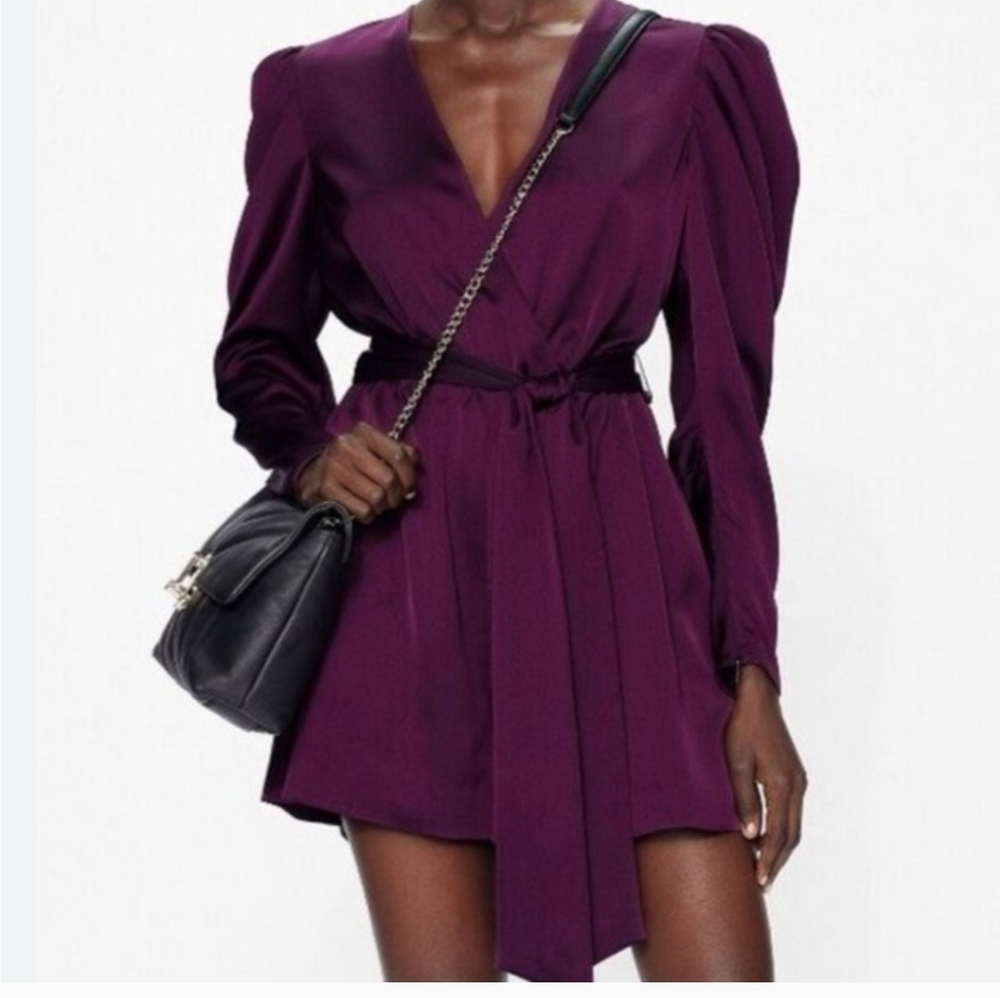 Ted Baker Purple Dressy Puff Long Sleeve Shorts Romper Size 1